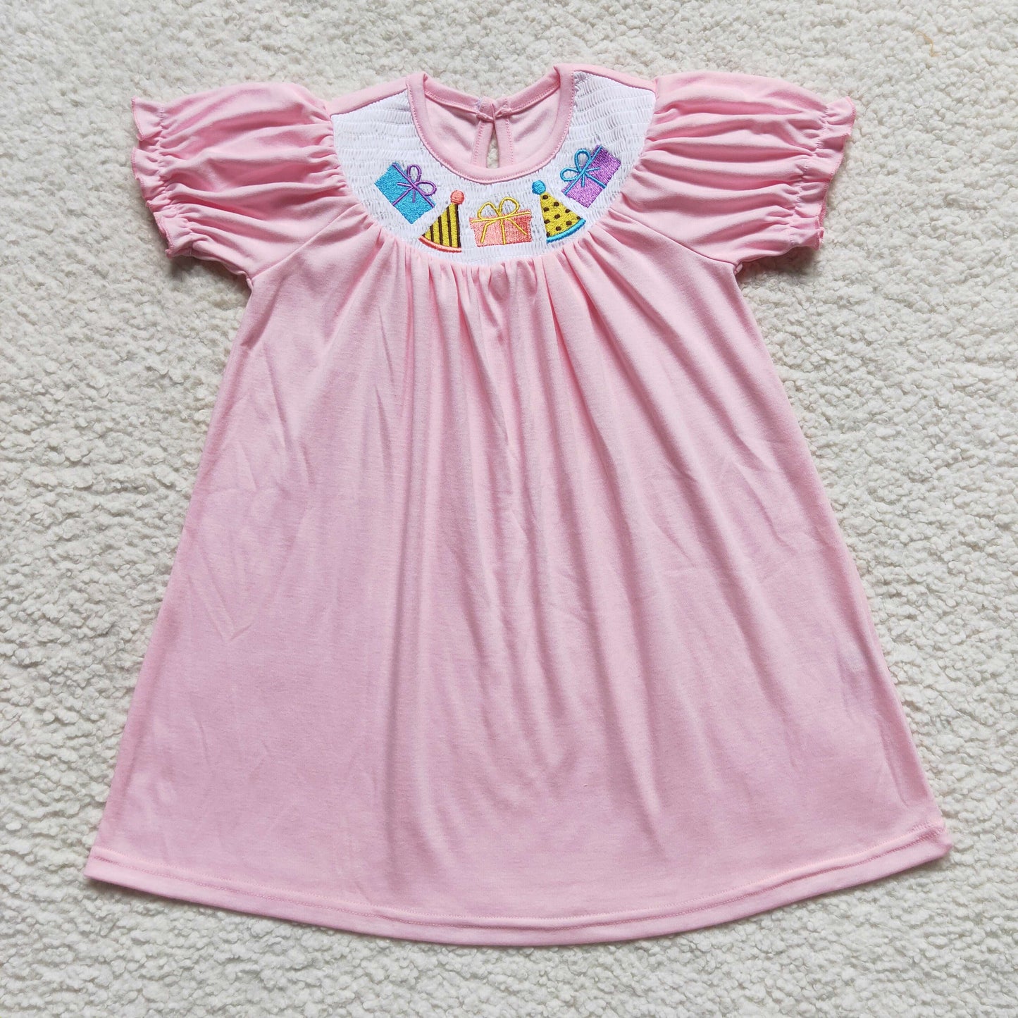 GSD0435 Baby Girl Birthday Smocked Pink Embroidery Dress