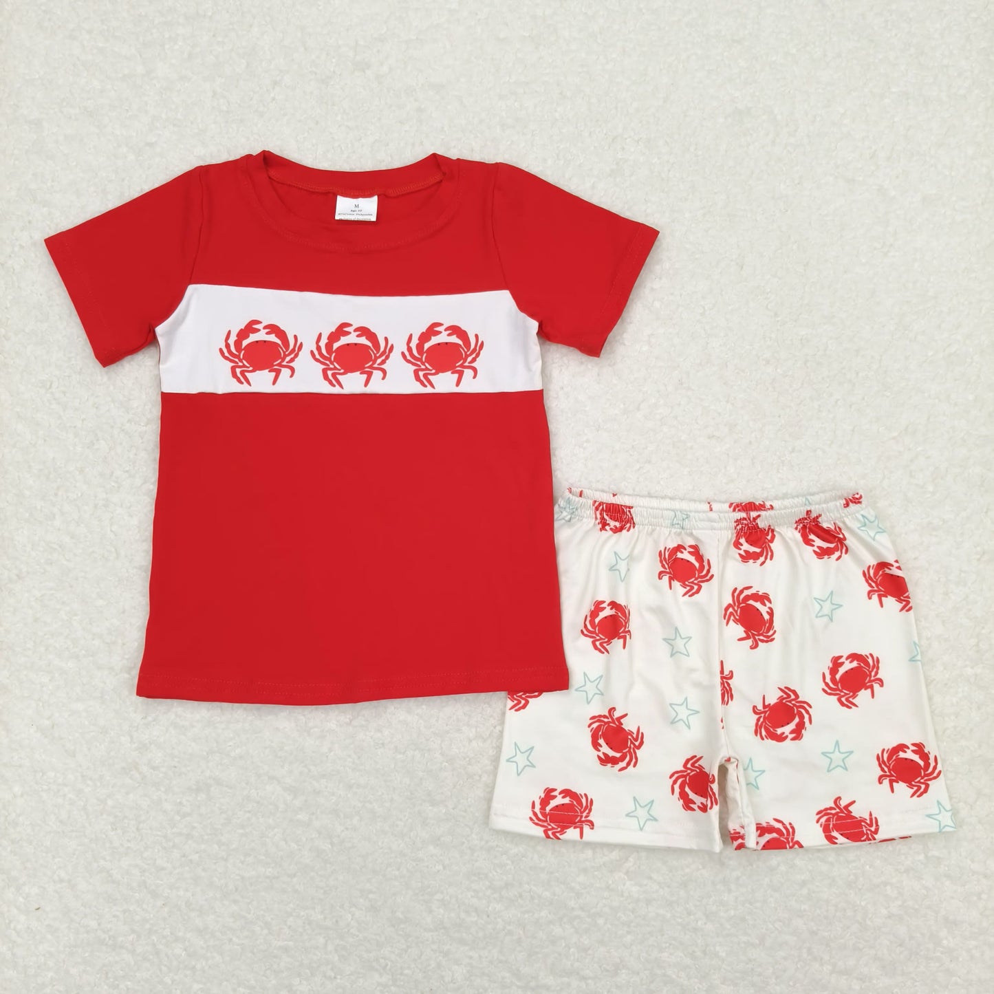 Baby Boy Short Sleeves Red Shirt Crabs Shorts Summer Set