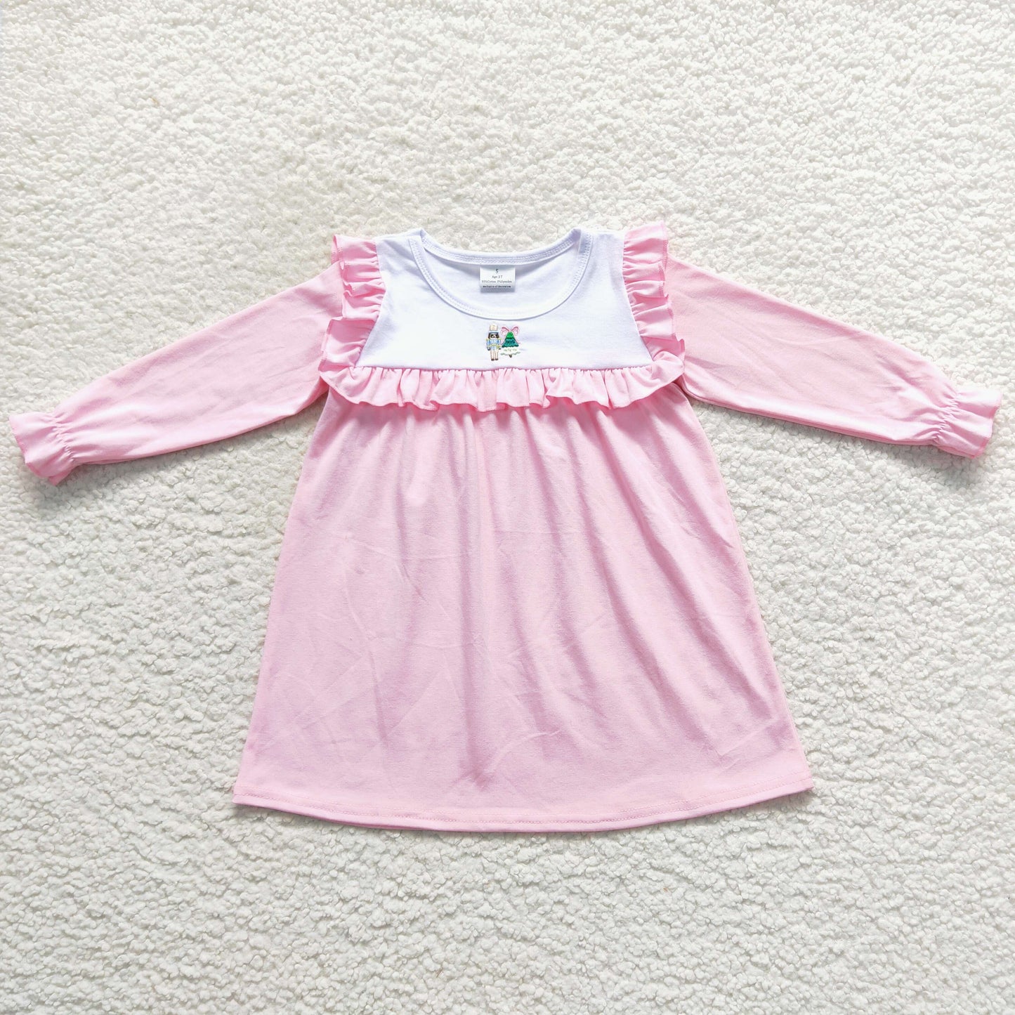 GLD0274 Baby Girl Chritsmas Soldier Pink Long Sleeves Embroidery Dress