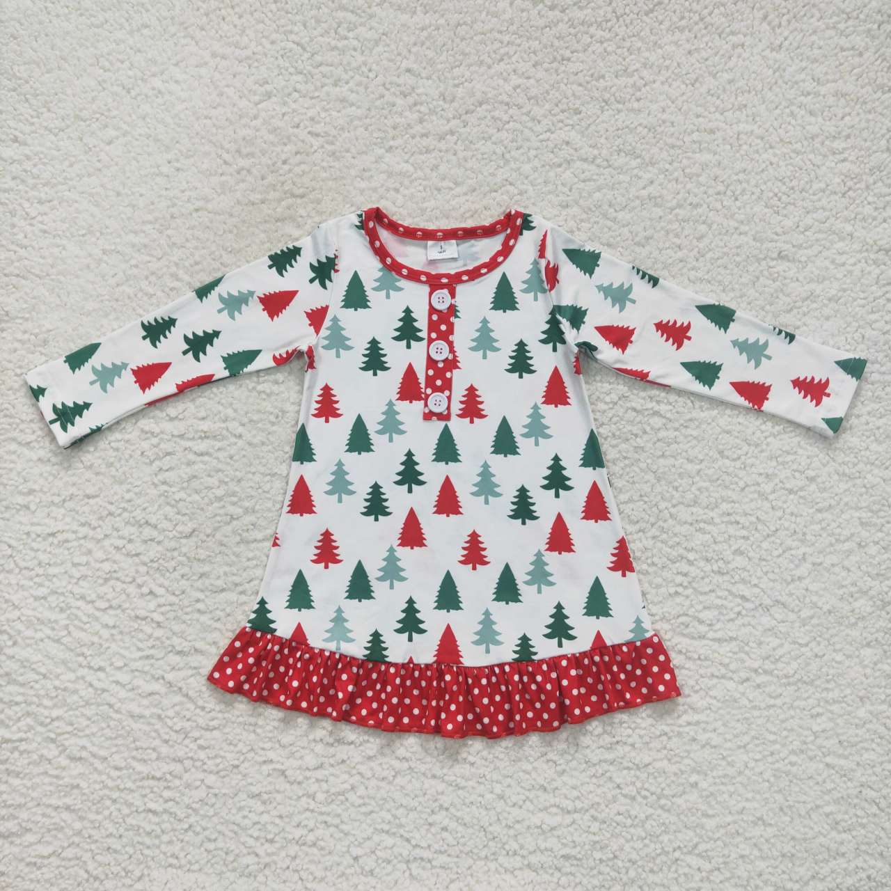 GLD0404 Baby Girl Christmas Tree Long Sleeves Dress