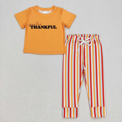 BSPO0167 Baby Kids Short Sleeves Thankful Shirt Stripes Pants Outfit