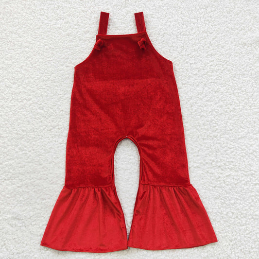 SR0392 Baby Girl Sleeveless Red Velvet Jumpsuit