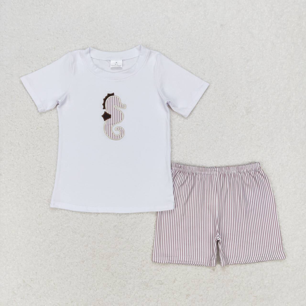 Baby Boy Embroidery See Horse Shirt Stripes Shorts Set