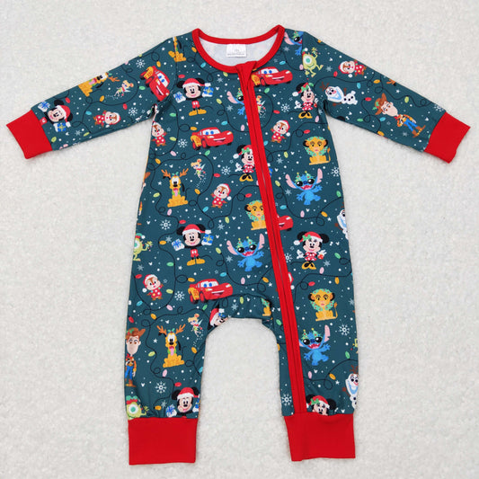 LR0782 Baby Boy Christmas Long Sleeves Cartoon Zip One Piece Romper