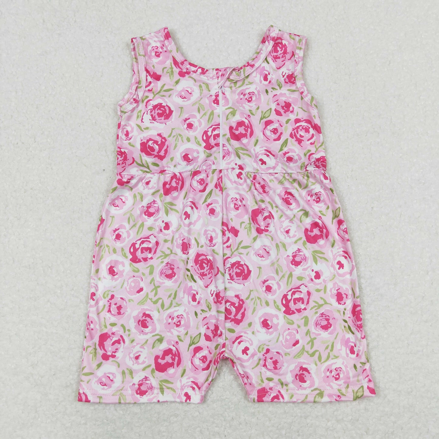 Baby Girl Sleeveless Floral Zipper One Piece Pink Jumpsuit