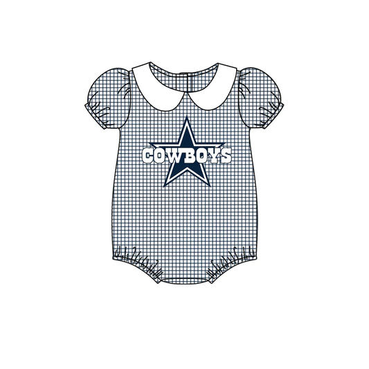 Baby Girl Short Sleeves Cowboys Plaid Bubble One Piece Romper