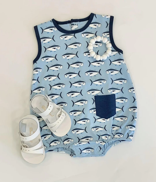 Moq 5 Pre-order Baby Boy Short Sleeves Fish Summer One Piece Romper