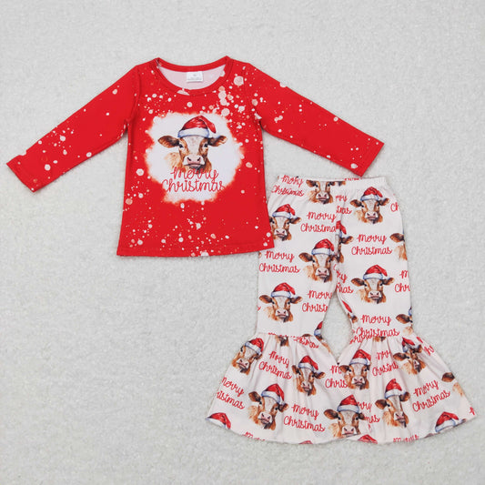 GLP0868 Baby Girl Christmas Long Sleeves Cow Bell Pants Outfit