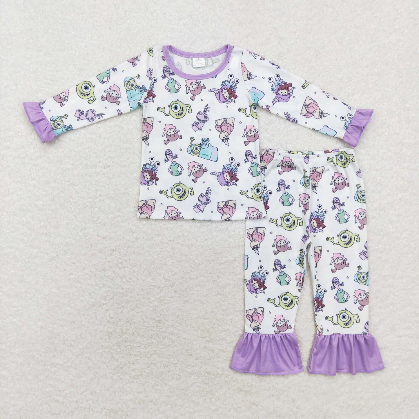 Baby Girl Monster Shirt Pants Pajamas Clothes Purple Bamboo Set