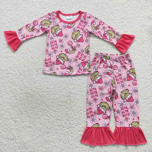 GLP0656 Baby Girl Long Sleeves Christmas Face Pants Outfit Pajamas