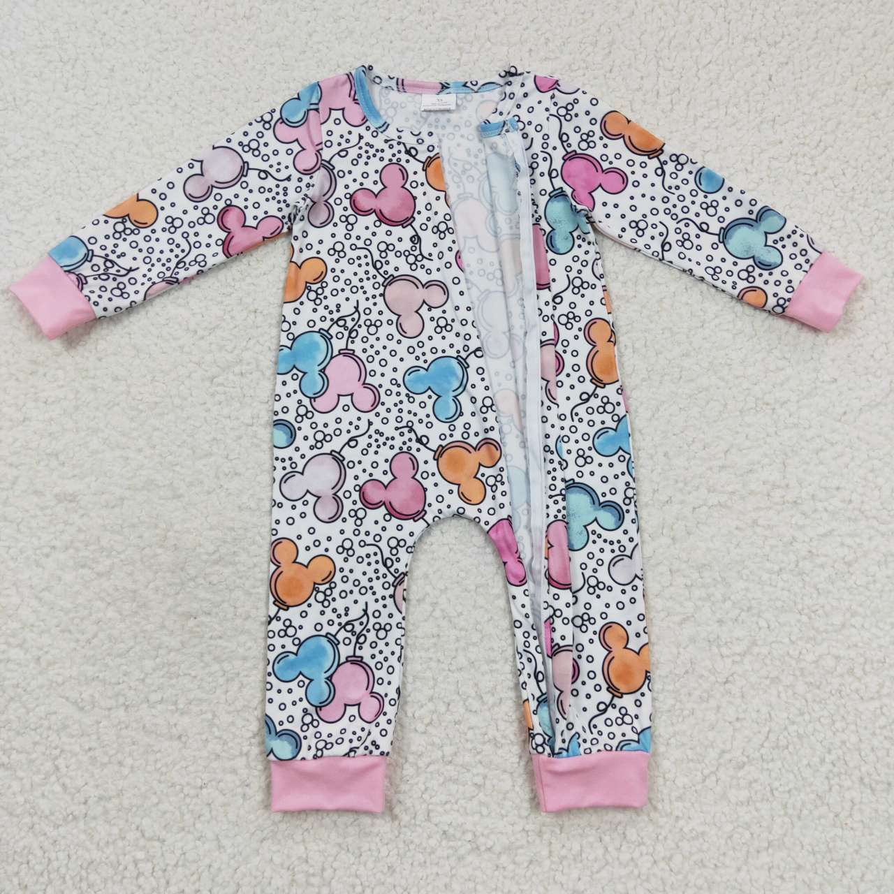 LR0300 Baby Girl Long Sleeves Cartoon Zipper Romper