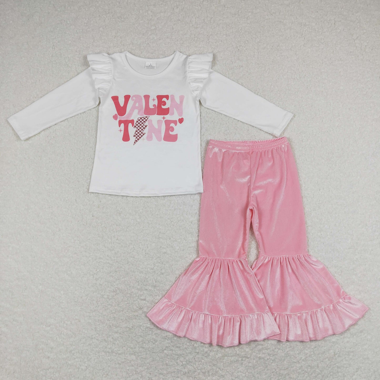 Baby Girl Long Sleeves Shirt Valentine's Pink Velvet Bell Pants Set