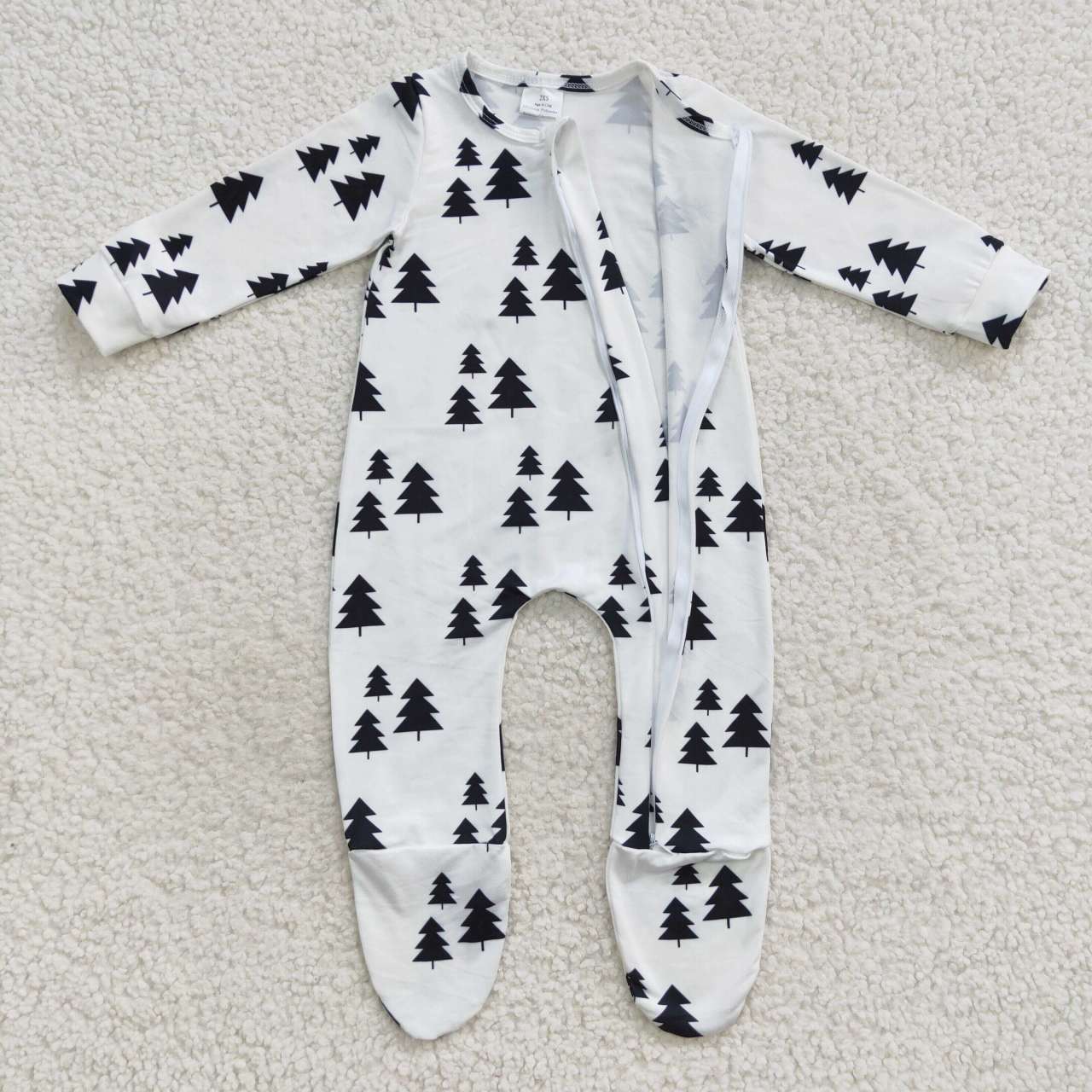 LR0552 Baby Girl Long Sleeves Christmas One Piece Zipper Footie Romper