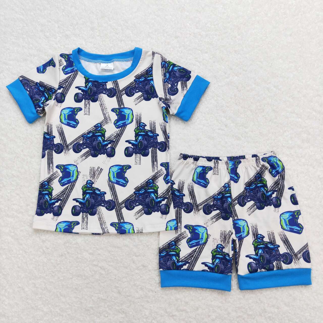 Baby Boy Short Sleeves Motobike Shirt Shorts Blue Set