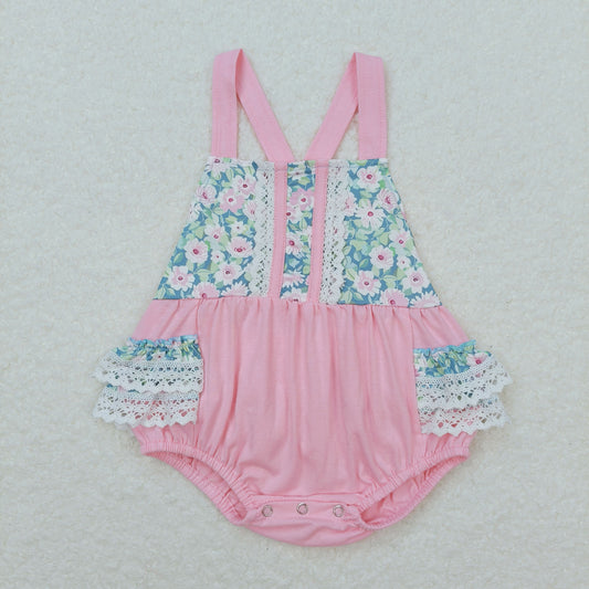 Baby Girl Sleeveless Floral Ruffle Pink Bubble One Piece Romper