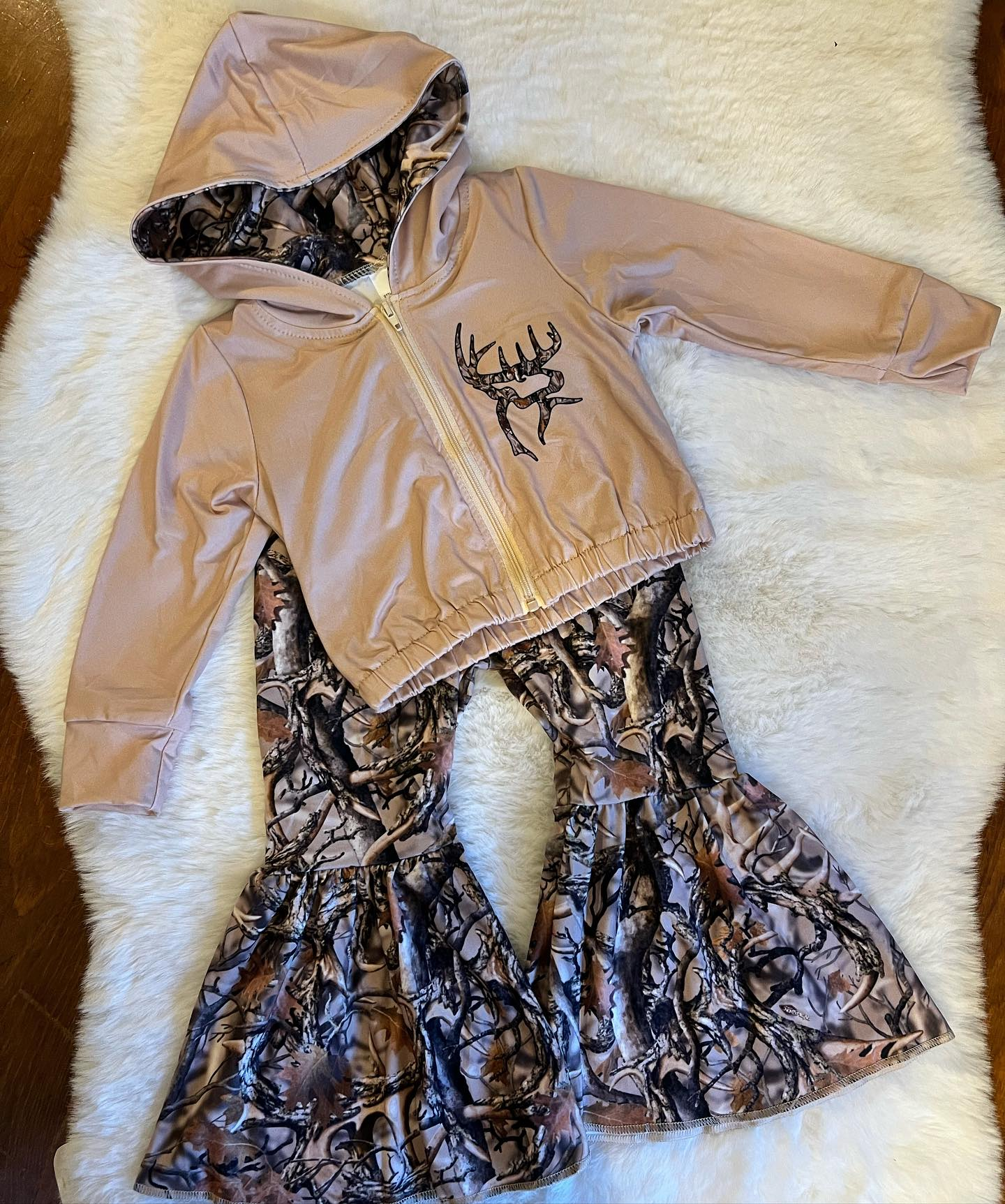 Baby Girl Long Sleeves Deer Hoodie Shirt Camo Bell Pants Outfit