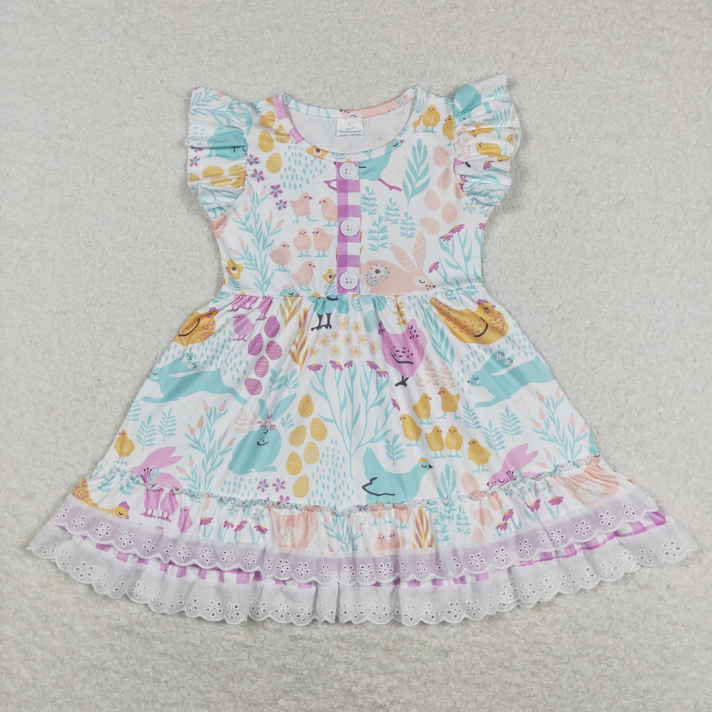 GSD0701 Easter Baby Girl Short Sleeves Rabbit Chicken Eggs Floral Dress