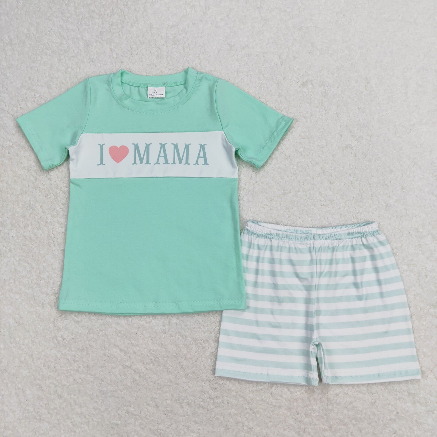 Baby Boy Short Sleeves I Love Mama Green Shirt Stripes Shorts Summer Set