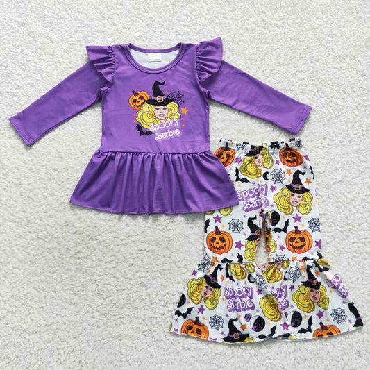 GLP0659 Baby Girl Purple Long Sleeves Bell Pants Halloween Pumpkin Doll Outfit