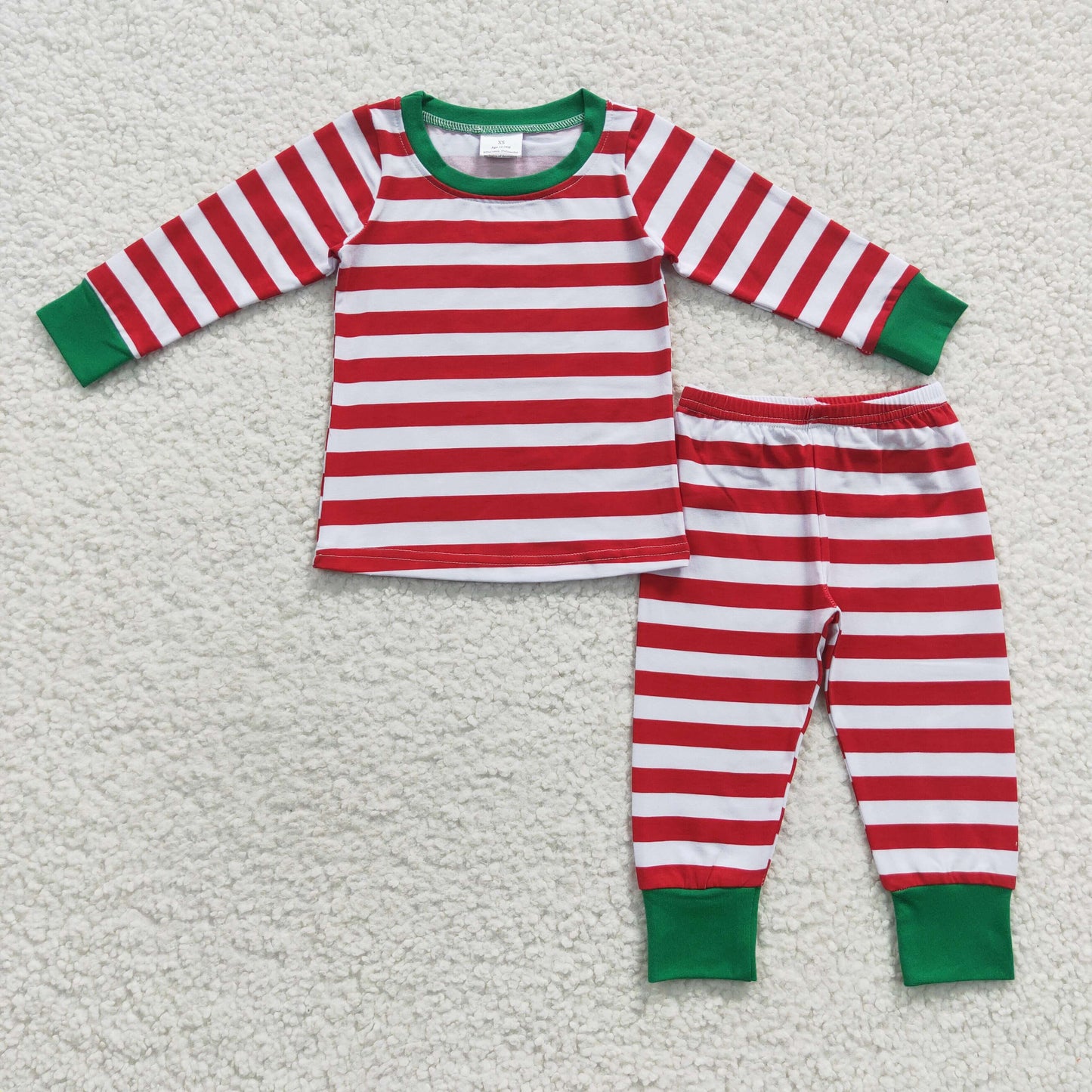 6 A8-16 Baby Girl Christmas Red Stiped Long Sleeves Pants Pajamas Outfit