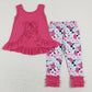 GSPO1098 Baby Girl Cotton Sleeveless Open Back Top Floral Face Ruffle Pants Outfit