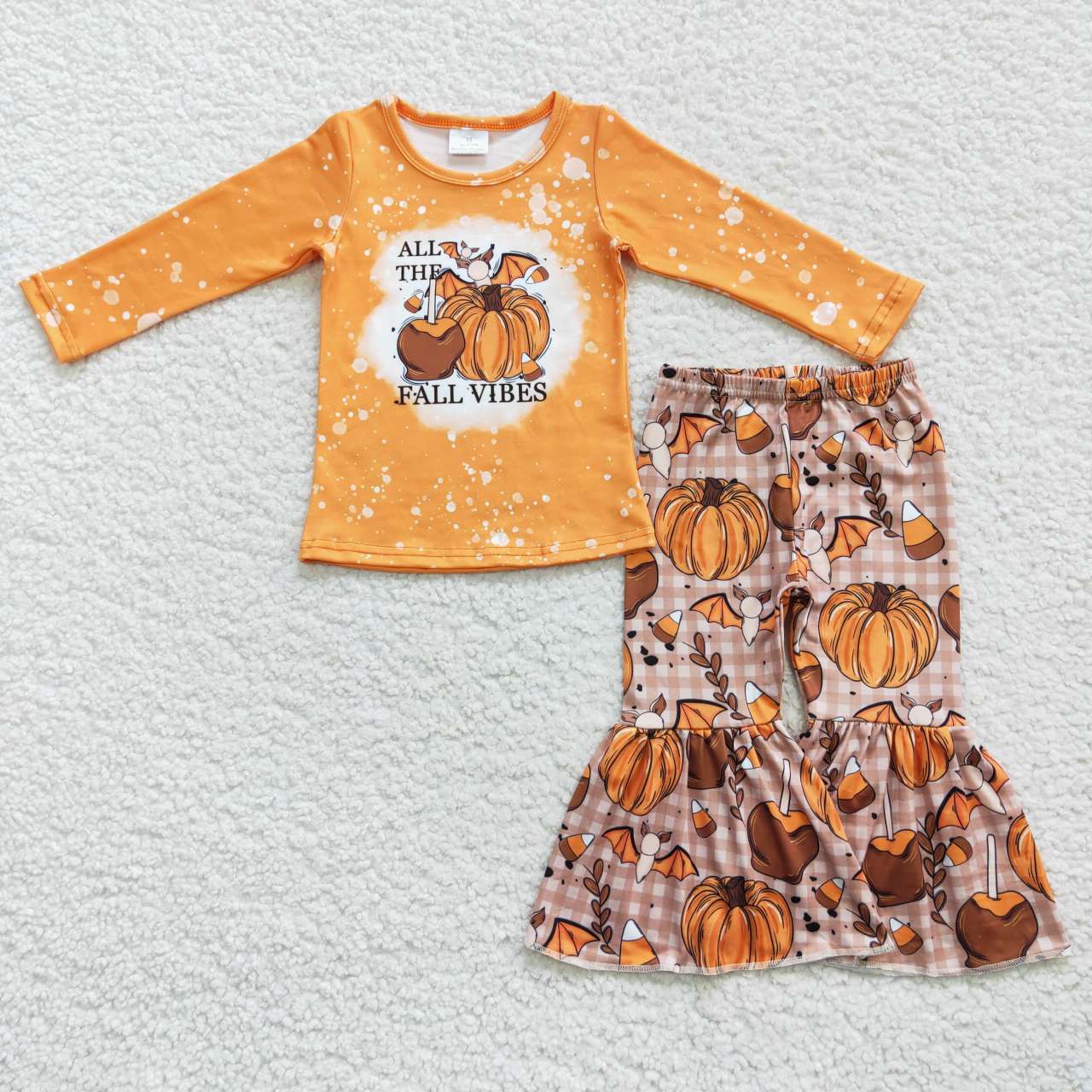 GLP0702 Baby Girl Halloween Long Sleeves Pumpkin Bell Pants Fall Outfit