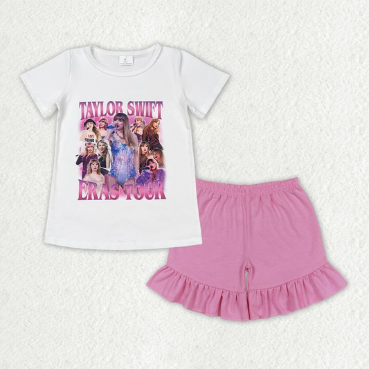 GSSO1389 Baby Girl Singer Shirt Pink Cotton Shorts Summer Set