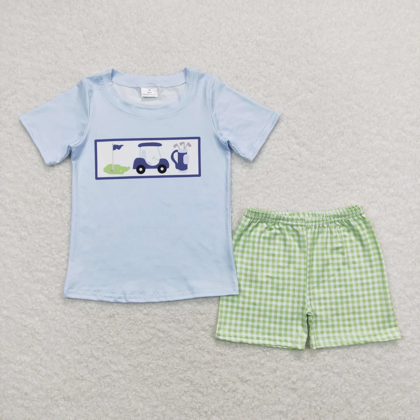Sibling Baby Boys Kids Golf Green Plaid One Piece Romper Set RTS