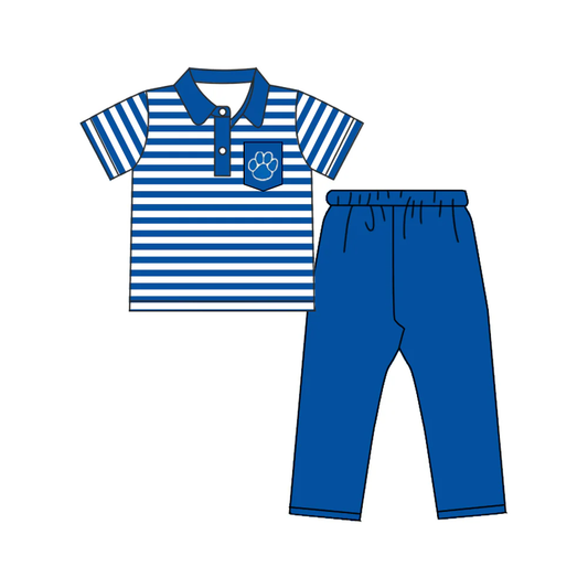 Baby Boy Short Sleeves Stripes Shirt Blue Pants Team Set