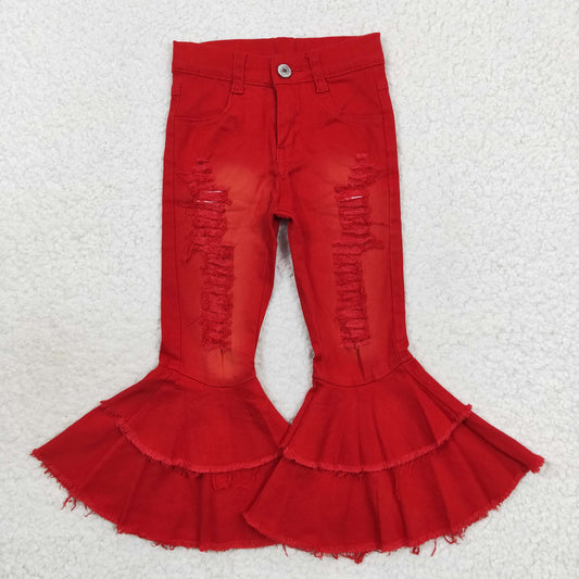 P0270 Baby Girl Red Denim Jeans Bell Pants