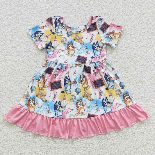 GSD0411 Baby Girl Short Sleeves Dogs Back To School Dress