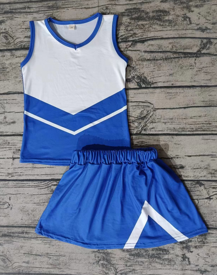 Baby Girl Sleeveless Shirt Blue Skirt Team Outfit Moq 5