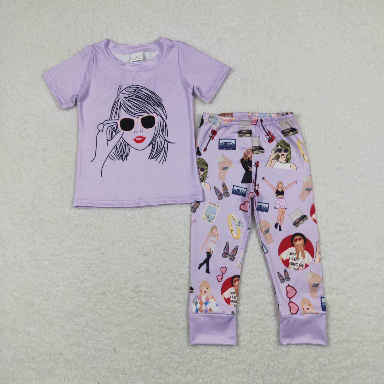 Baby Girl Short Sleeves Purple Shirt Pants Singer Set