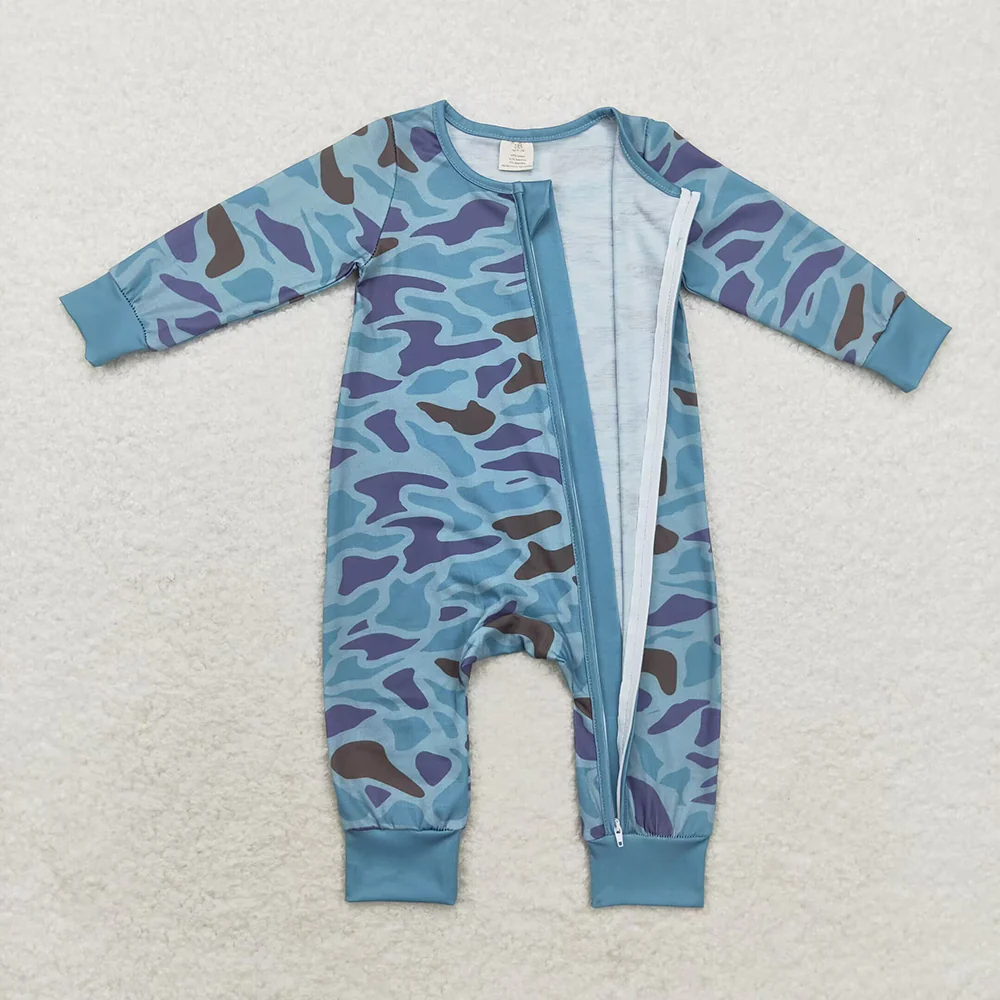 Baby Boy Long Sleeves Green Camo Zipper Bamboo Romper