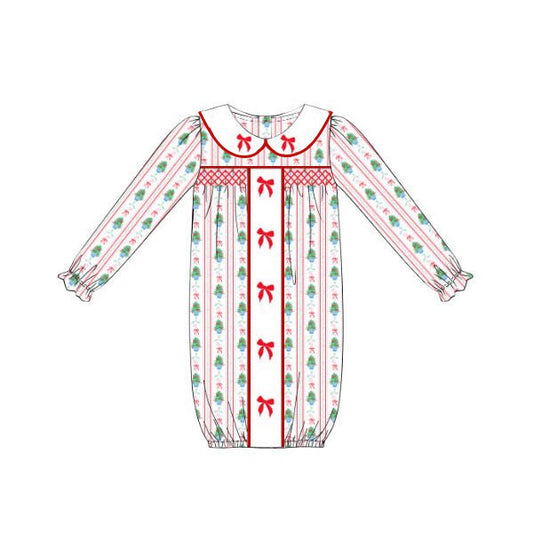 ( Moq 5 ) Preorder Baby Girl Long Sleeves Tree Bows Newborn Christmas Romper