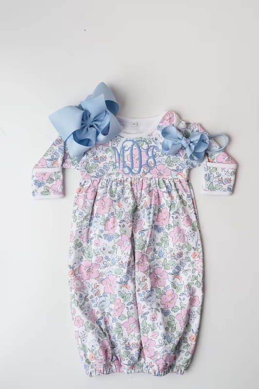 ( Moq 5 ) Preorder Newborn Girls Infant Long Sleeves Flowers Gown Romper