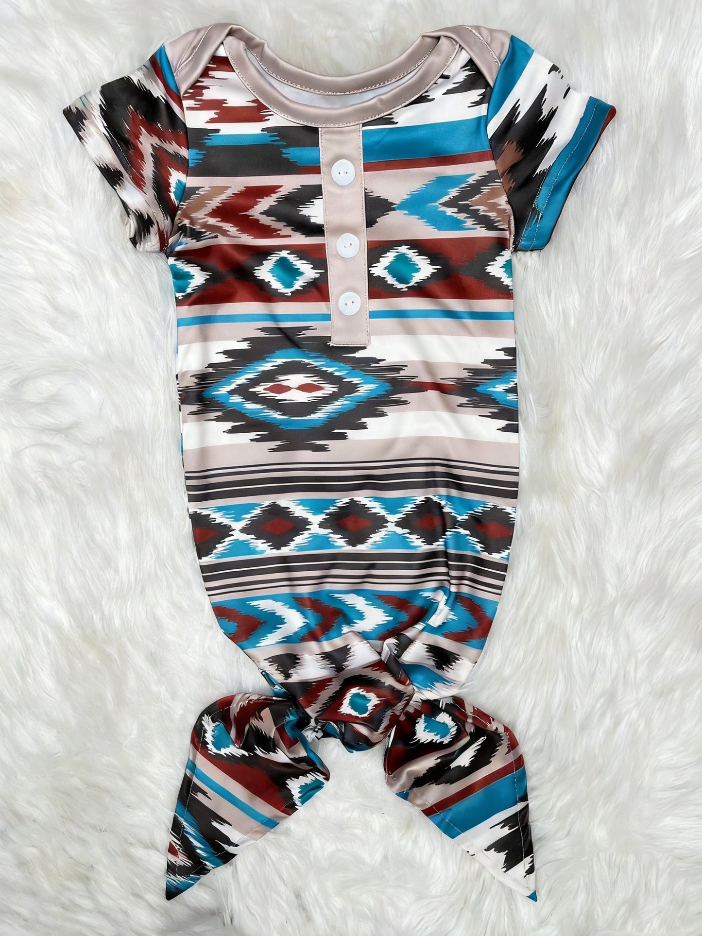 ( Moq 5 ) Preorder Newborn Baby Boys Short Sleeves Aztec Western Gown Romper