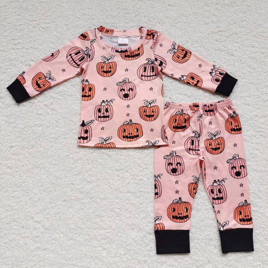 BLP0215 Baby Kids Halloween Pumpkin Long Sleeves Pants Outfit Pajamas