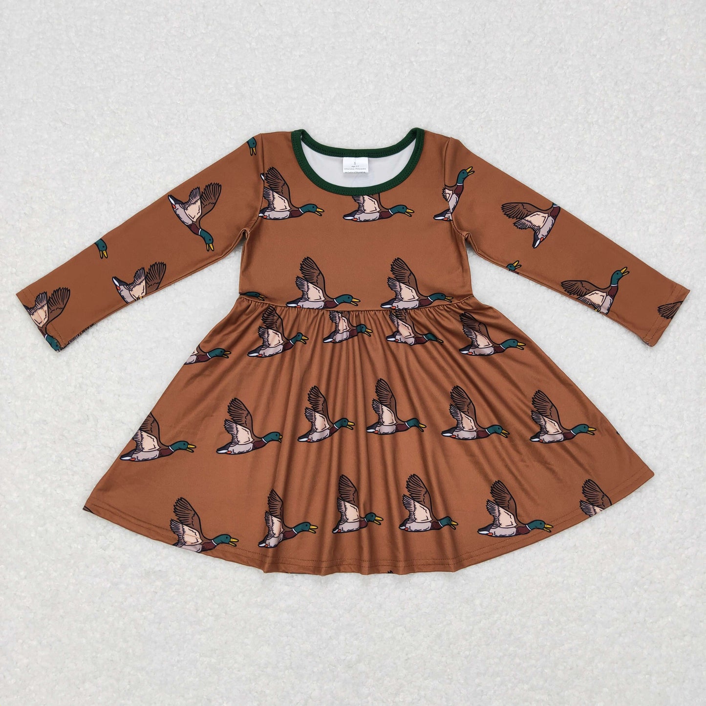 GLD0405 Baby Girl Ducks Long Sleeves Hunting Twirl Dress