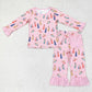 Baby Girl Nativity Christmas Pink Shirt Ruffle Pants Pajamas Set