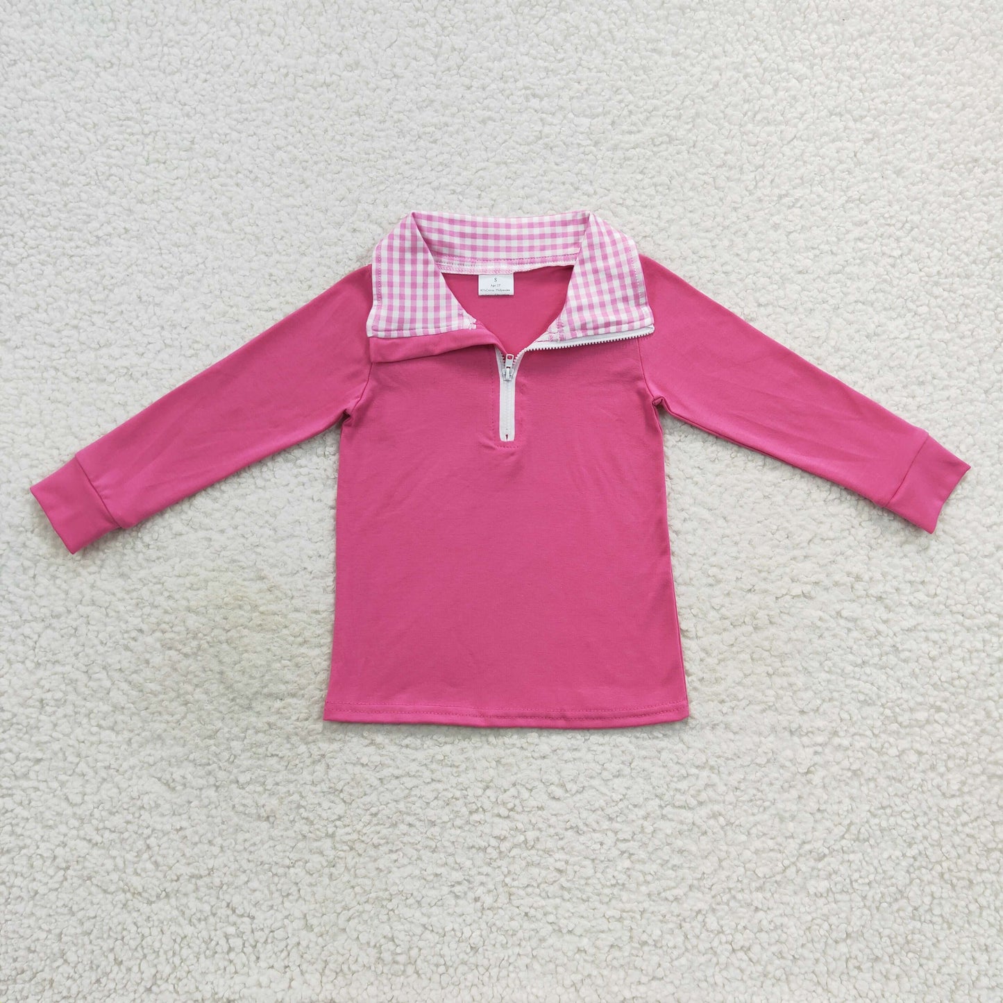 GT0276 Baby Girl Long Sleeves Pullover Zipper Pink Shirt