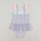 Baby Girl Ruffle Sleeves Floral Purple One-piece Swimsuit