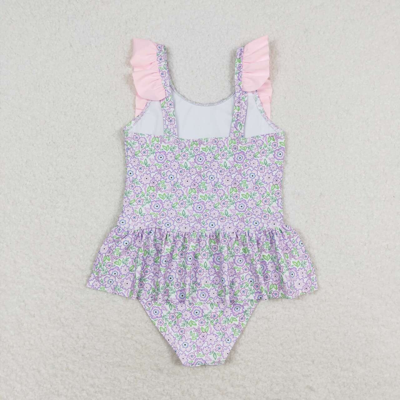 Baby Girl Ruffle Sleeves Floral Purple One-piece Swimsuit