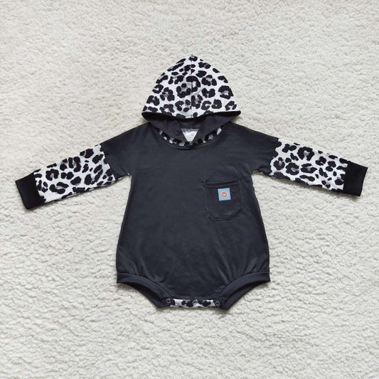 LR0594 Baby Kids Leopard Long Sleeves Hoodie One Piece Romper