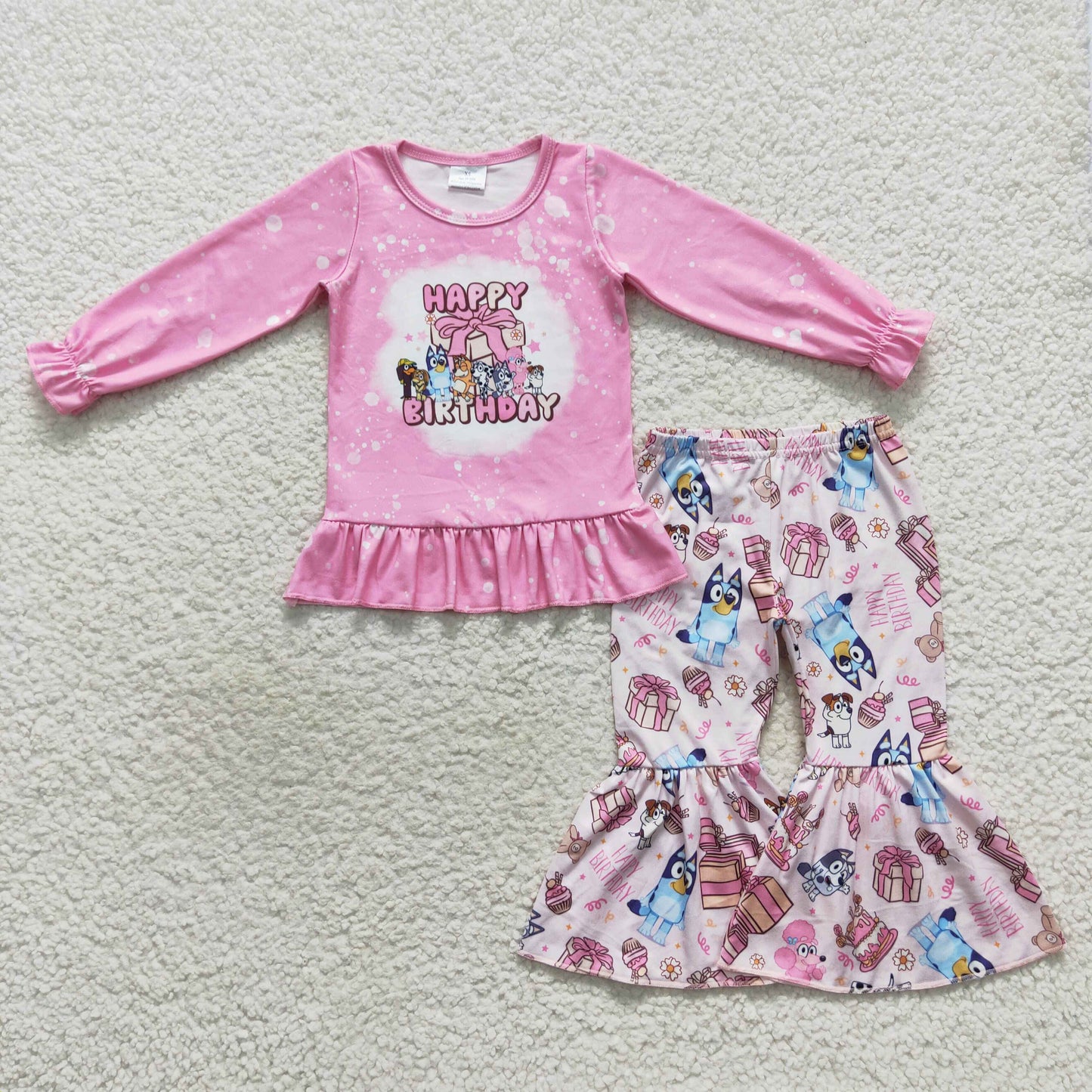 GLP0499 Baby Girl Pink Long Sleeves Pants Dogs Birthday Outfit