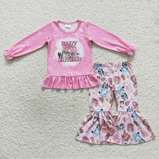 GLP0499 Baby Girl Pink Long Sleeves Pants Dogs Birthday Outfit