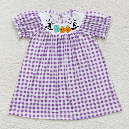 GSD0468 Baby Girl Smocked Halloween Pumpkin Plaid Embroidery Dress