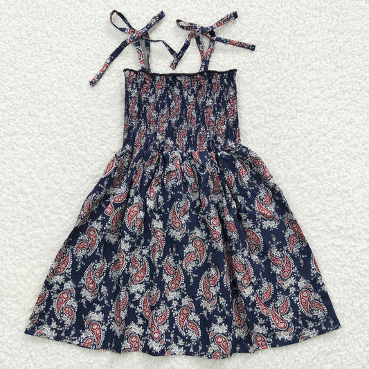 GSD0366 Baby Girl Summer Halter Sleeveless Elastic Smocked Floral Dress