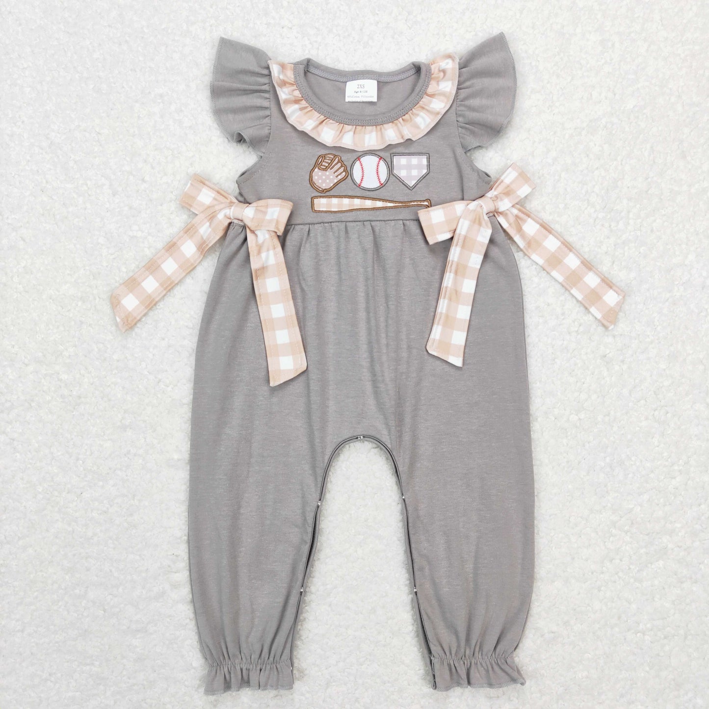 SR0614 Baby Boy Embroidery Baseball Grey Cotton Romper