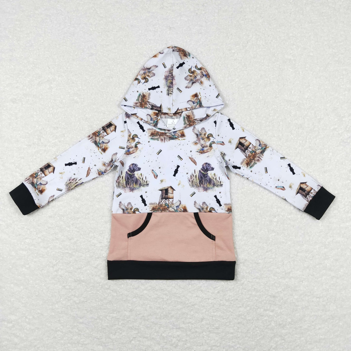 BT0481 Baby Boy Long Sleeves Ducks Dogs Pocket Hoodie Hunting Pullover Tops